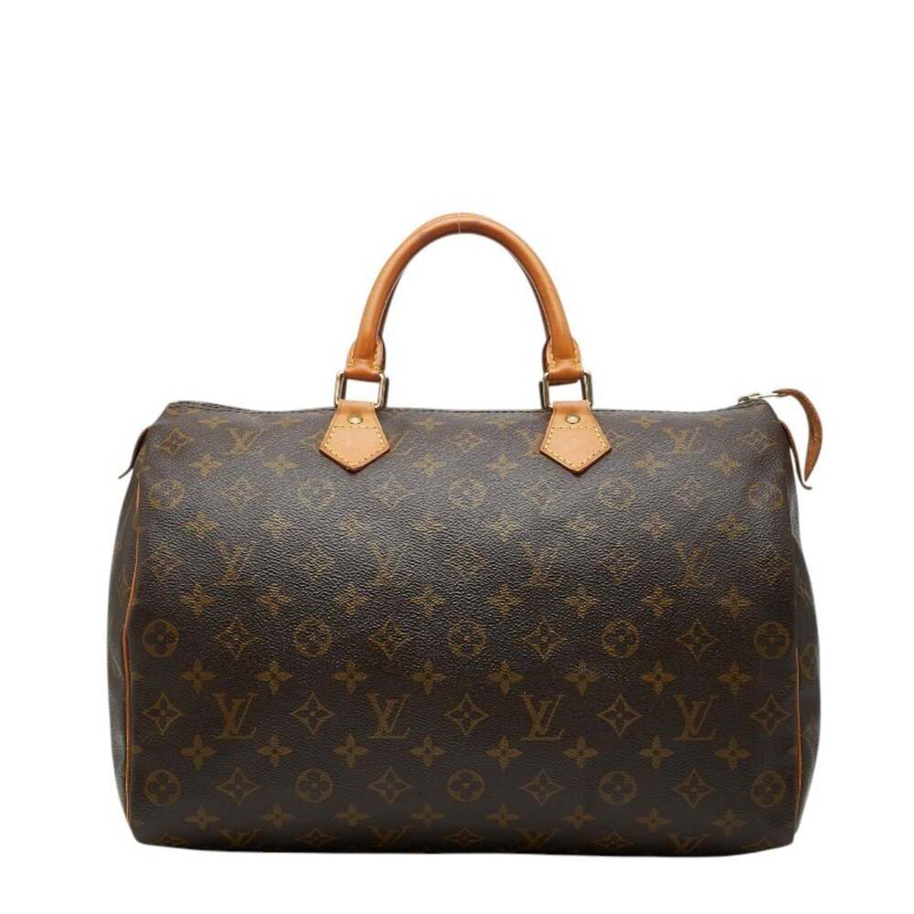 LOUIS VUITTON Authentic Brown Monogram Leather Speedy 35 Boston Bag - Picture 1 of 12